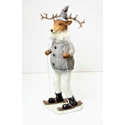 Jeleń zimowy skandynawski z nartami Figurka 38cm